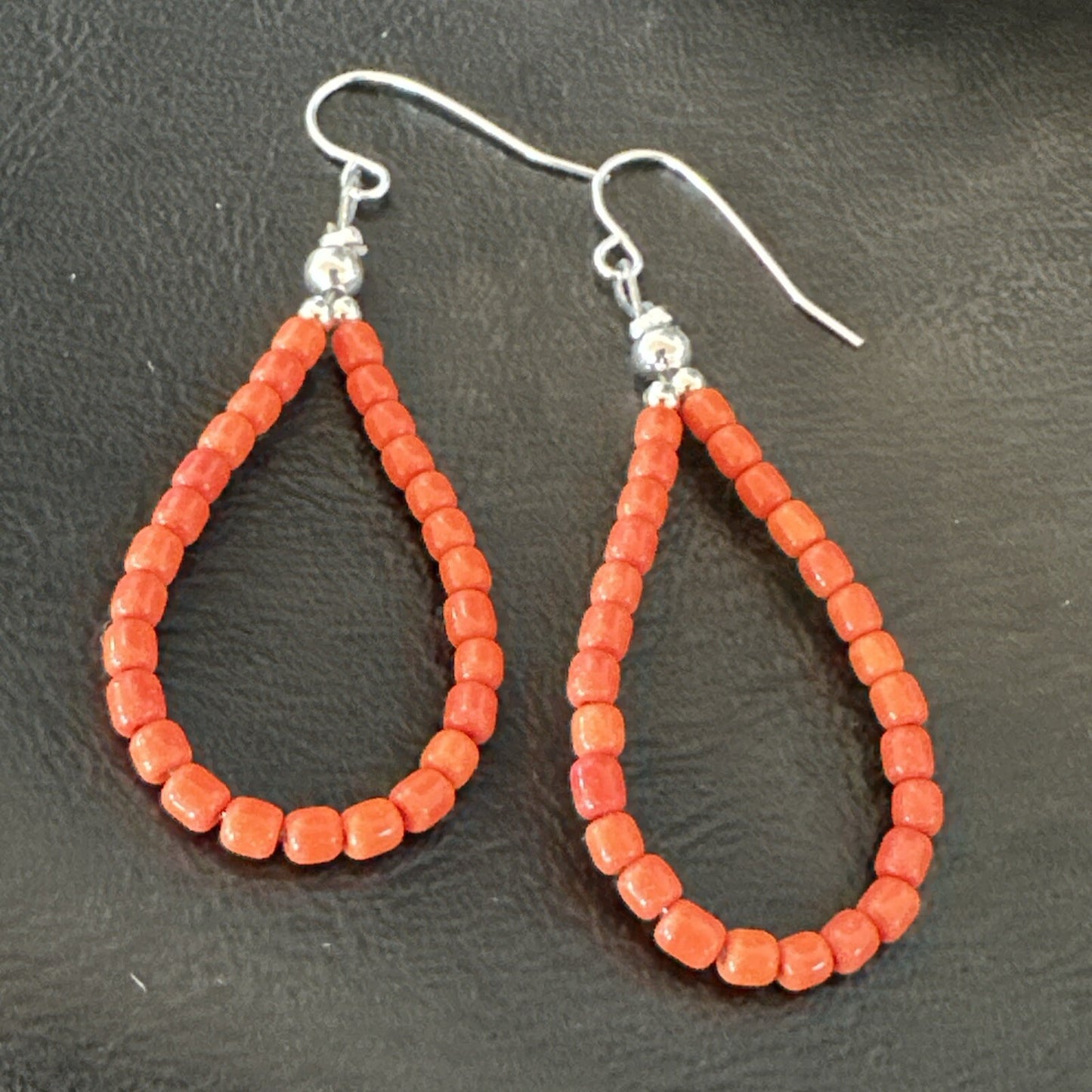 Red Coral Southwestern Sterling Silver Earrings 2” 18837