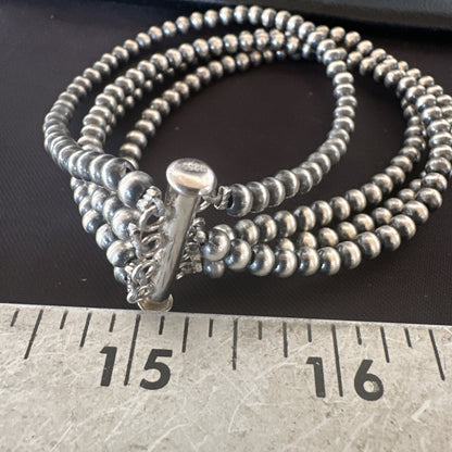 Southwestern Sterling Silver Beads 8" 4 Strand Bead Bracelet 18577