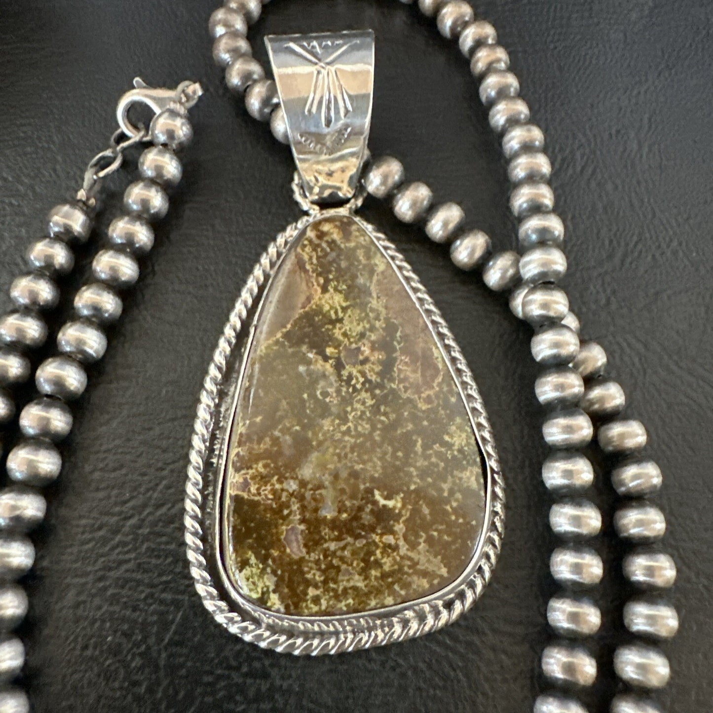 Mens Women Navajo Sterling Silver Green Royston Turquoise Necklace Pendant 18052