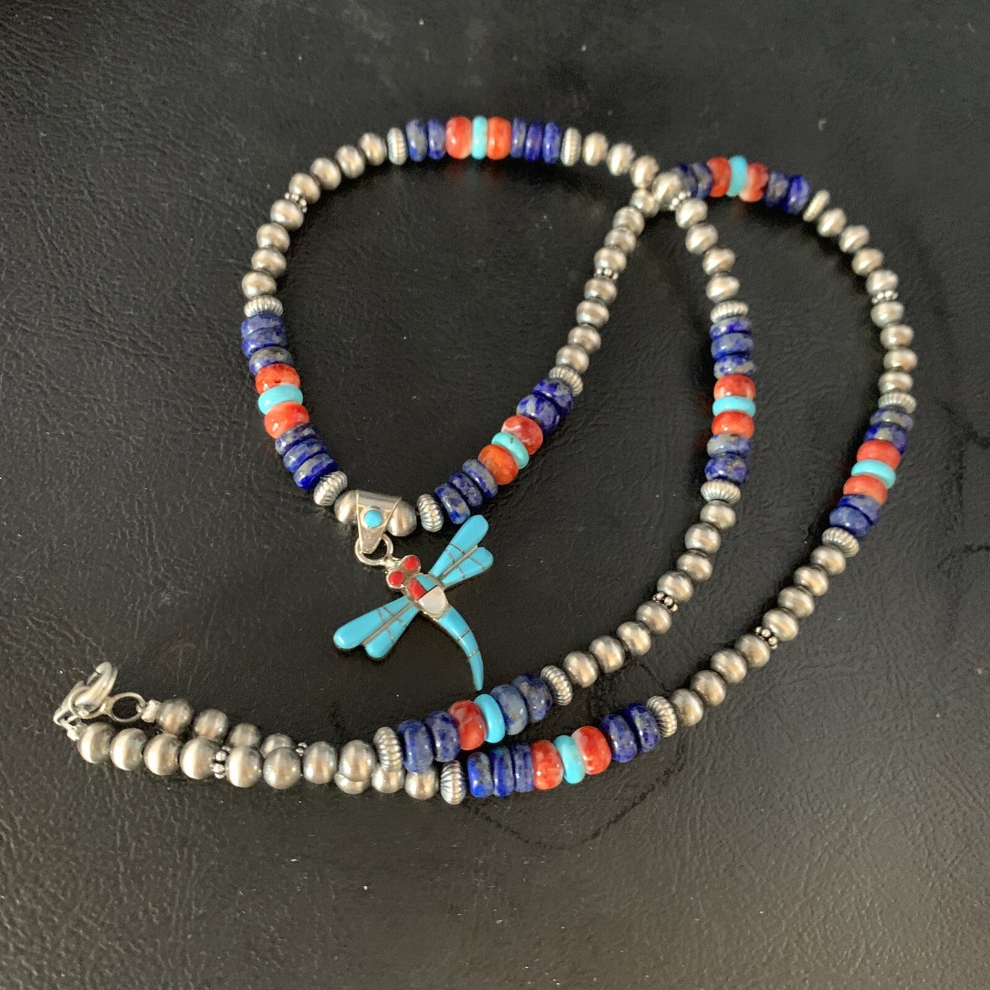 Dragonfly Sterling Silver Turquoise Coral Inlay Multi-Color Pendant 13513