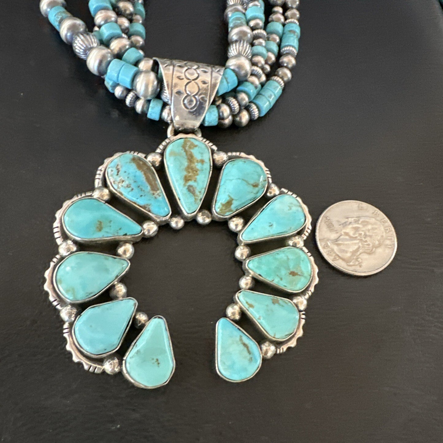 Blue Turquoise Naja Pendant Navajo Sterling Silver Earrings Necklace 21" 16865