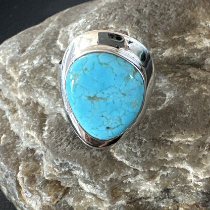Blue Turquoise Spiny Oyster Southwestern Sterling Silver Ring Size 10 18532