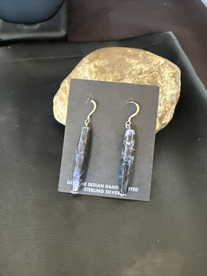 Navajo Blue Labradorite Sterling Silver Dangle Bead Earrings 2041