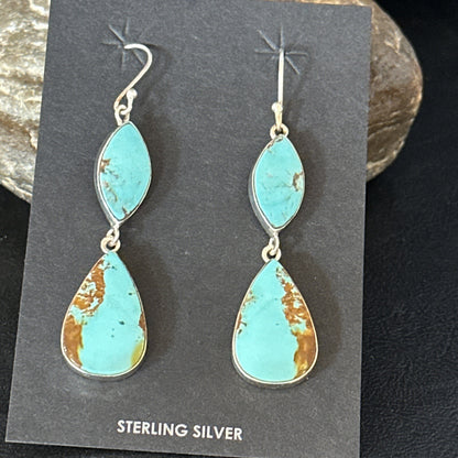 Blue Kingman Turquoise Navajo Sterling Silver Dangle Earrings 14577