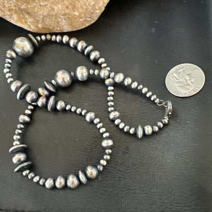 Mixed Bead Sterling Silver Navajo Pearls Necklace 18” 19221