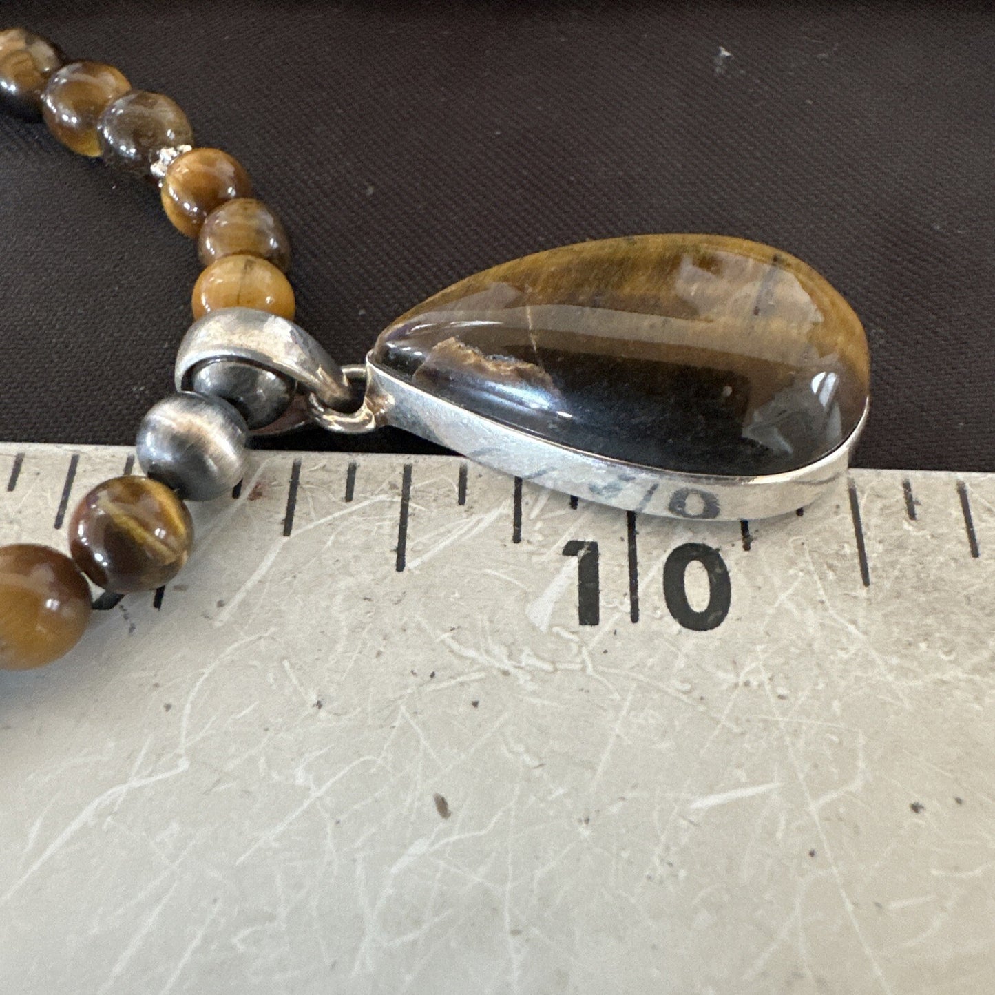Coffee Brown Tigers Eye Sterling Silver Pendant Necklace Southwestern 18280