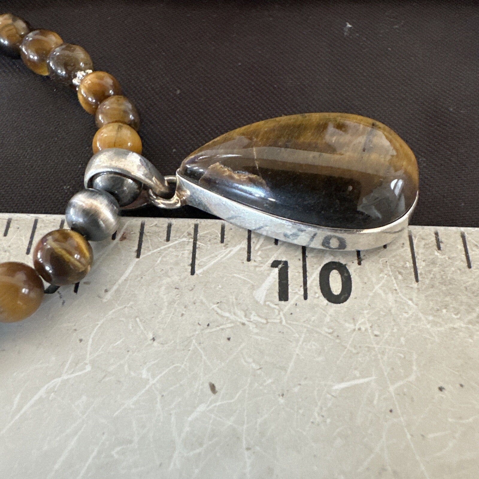 Coffee Brown Tigers Eye Sterling Silver Pendant Necklace Southwestern 18280