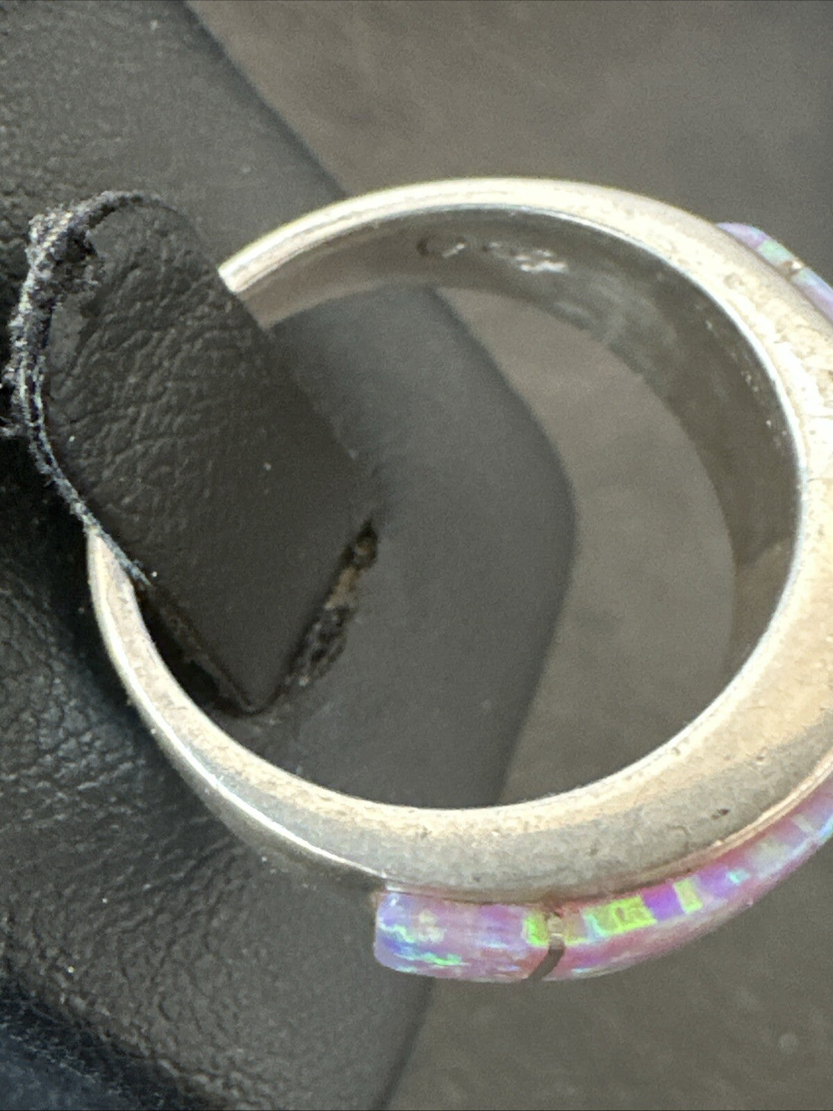 Pink Opal Navajo Sterling Silver Band Inlay Ring Size 7 18786