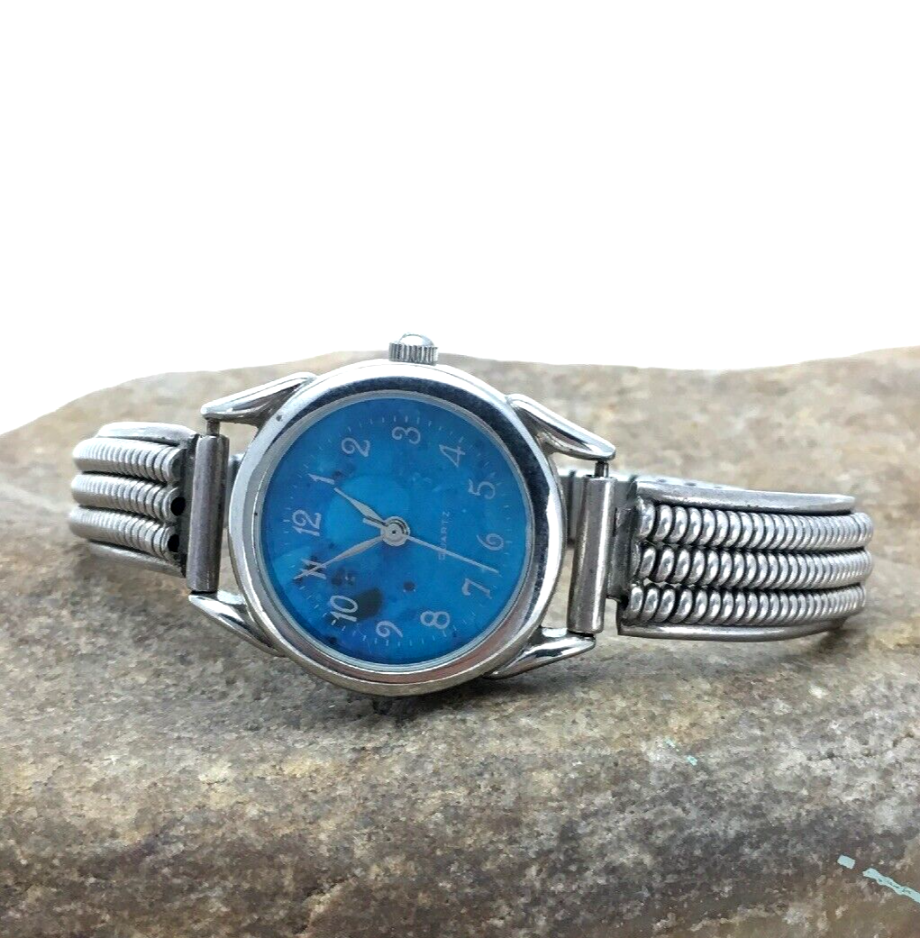 Blue Dial Watch Head Sterling Silver Navajo Alloy Watch Tips 2703