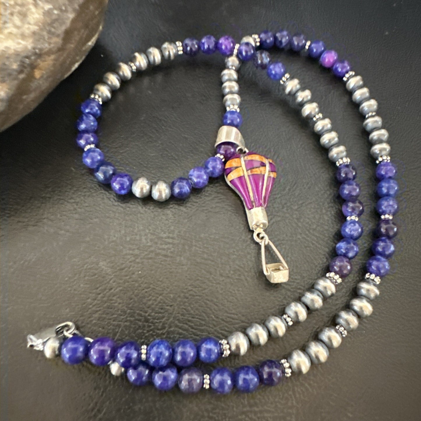 Balloon Orange Spiny Purple Pendant Navajo Sterling Silver Necklace 22" 18345