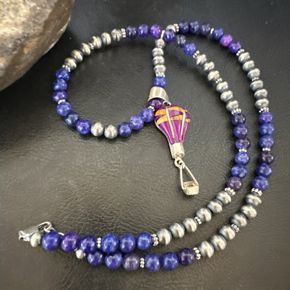 Balloon Orange Spiny Purple Pendant Navajo Sterling Silver Necklace 22" 18345