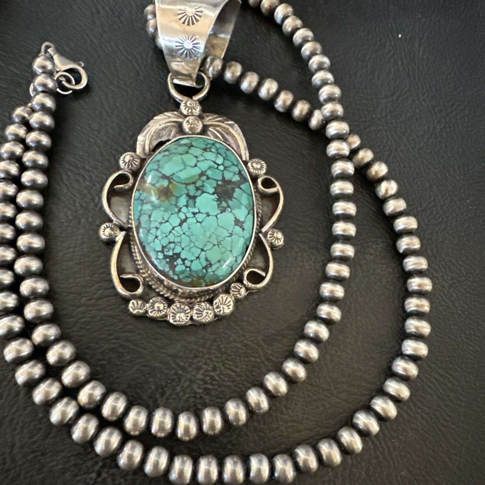 Men Women Navajo Sterling Silver Blue Spiderweb Turquoise Necklace Pendant 18094