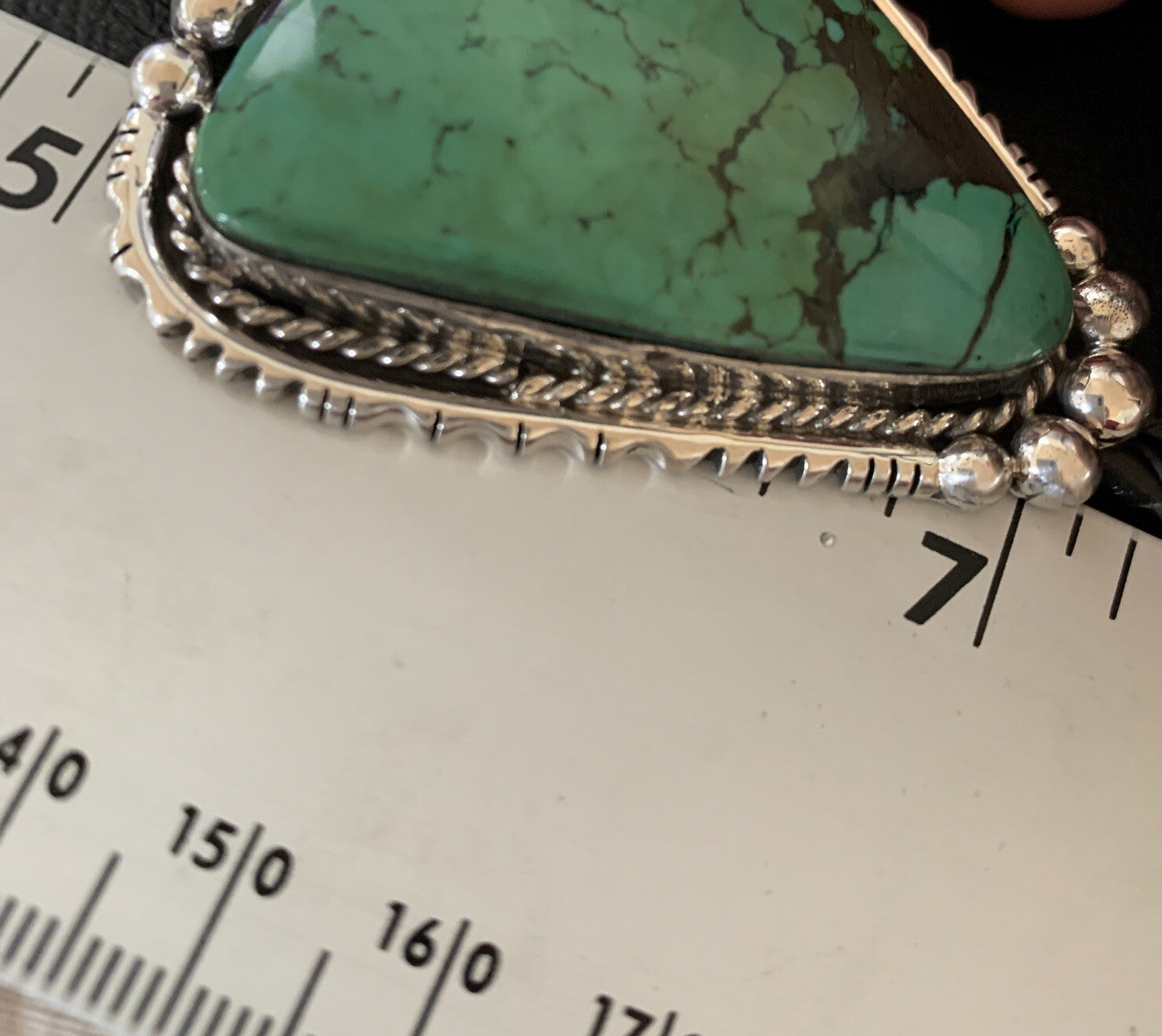 Native Mens Green Spider Web Turquoise Navajo Sterling Silver Bolo Tie 12904