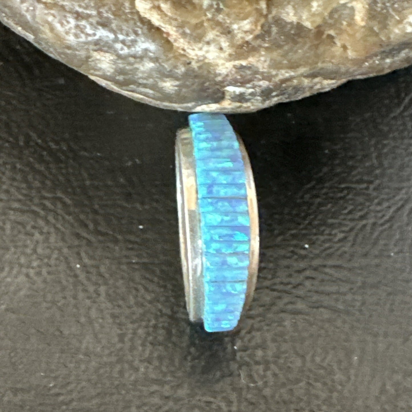 Blue Opal Navajo Sterling Silver Band Inlay Ring Size7 18800