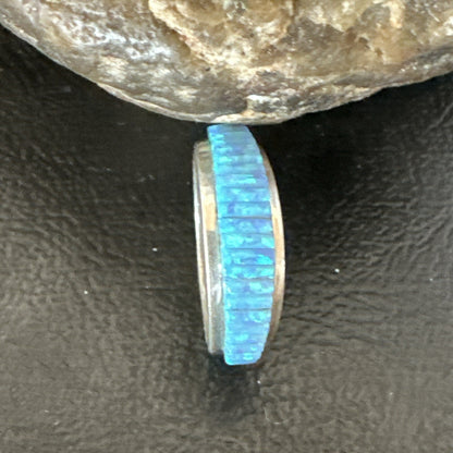 Blue Opal Navajo Sterling Silver Band Inlay Ring Size7 18800