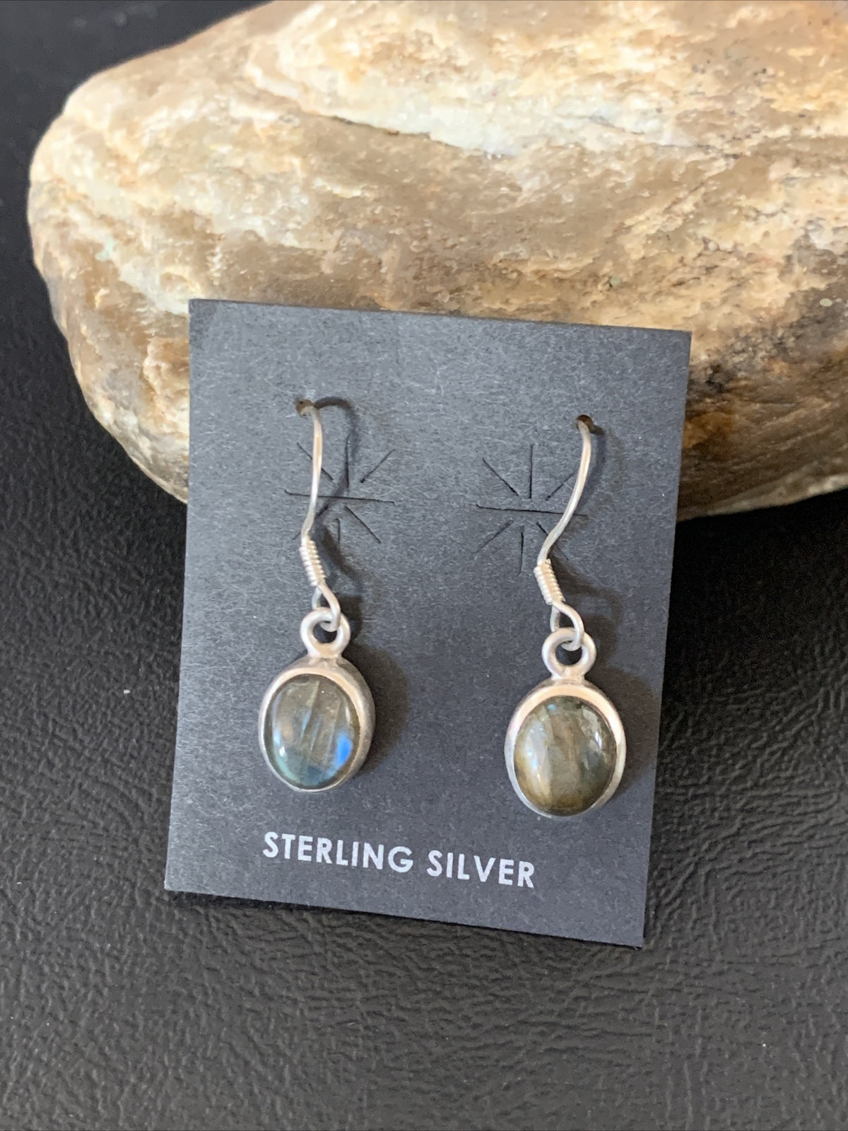 Native American Navajo Blue Labradorite Sterling Silver Dangle Earrings 13069