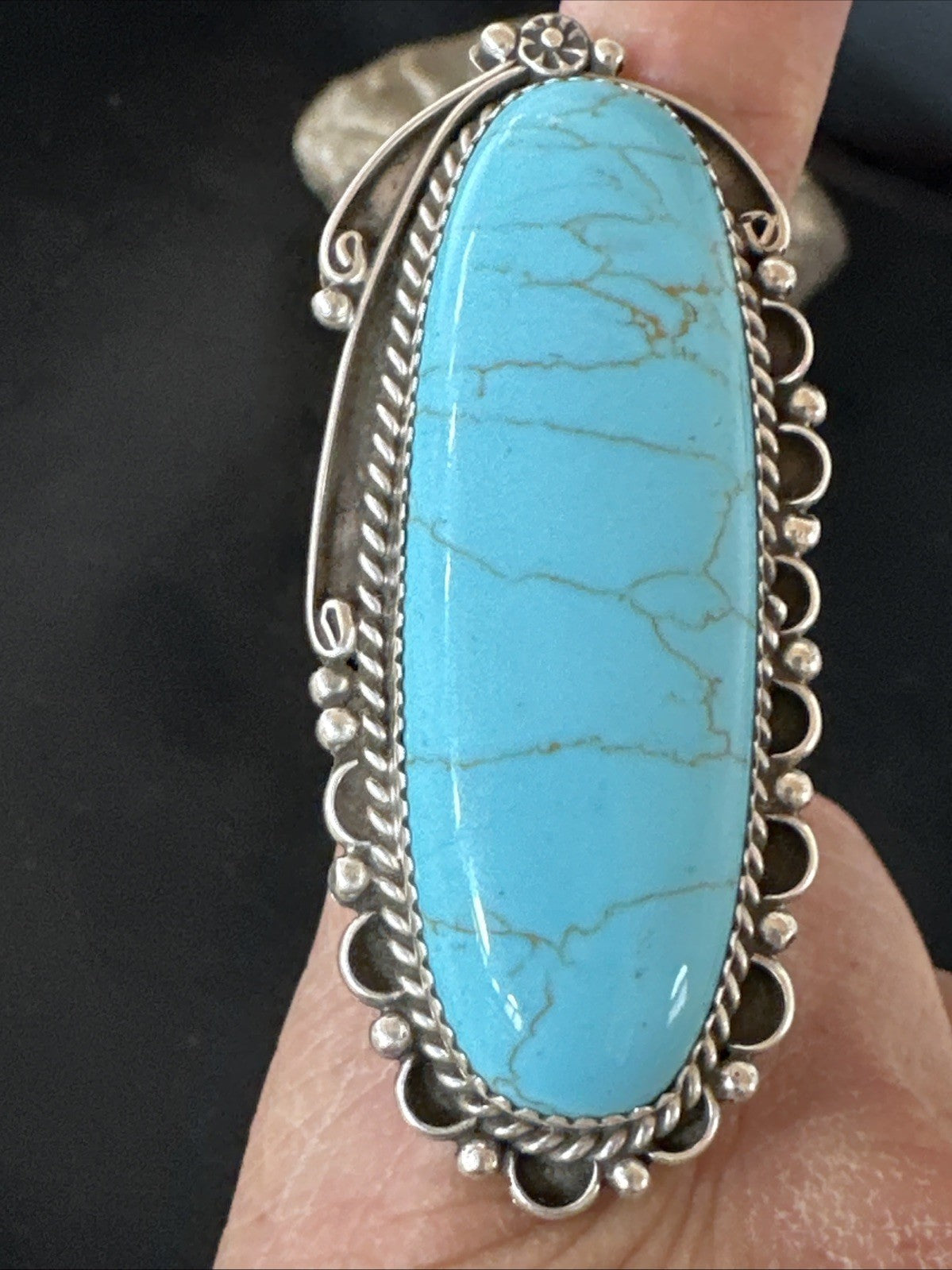 XL Blue Turquoise Navajo Sterling Silver Ring Size 10 19780