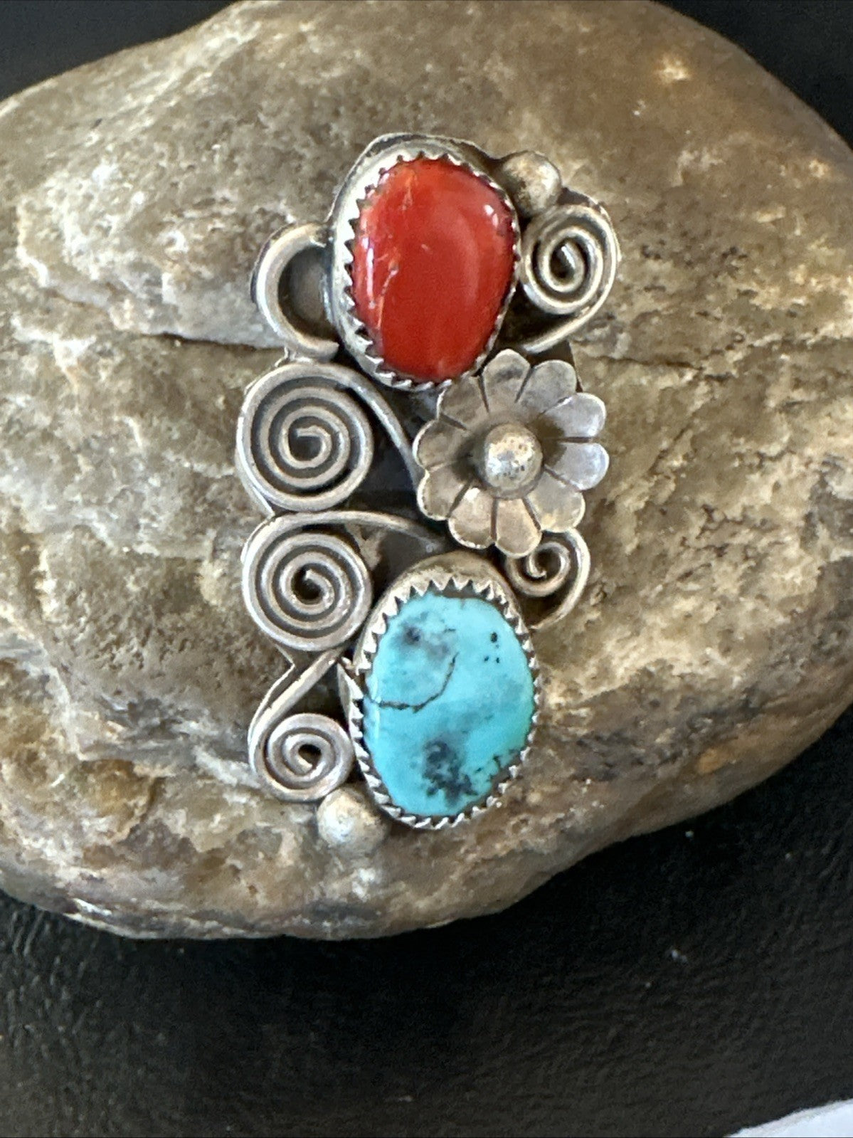Cluster Kingman Turquoise Purple Spiny Navajo Sterling Silver Ring Sz 6.5 19765
