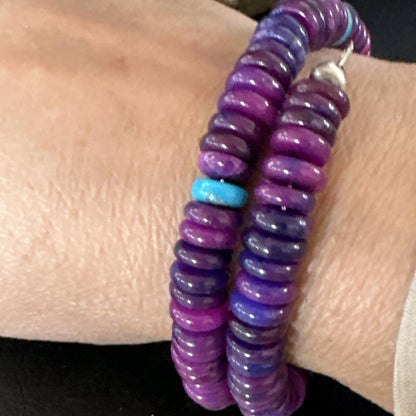 Purple Stone Turquoise 8mm Wire Bead Bracelet Navajo Sterling Silver 15241N