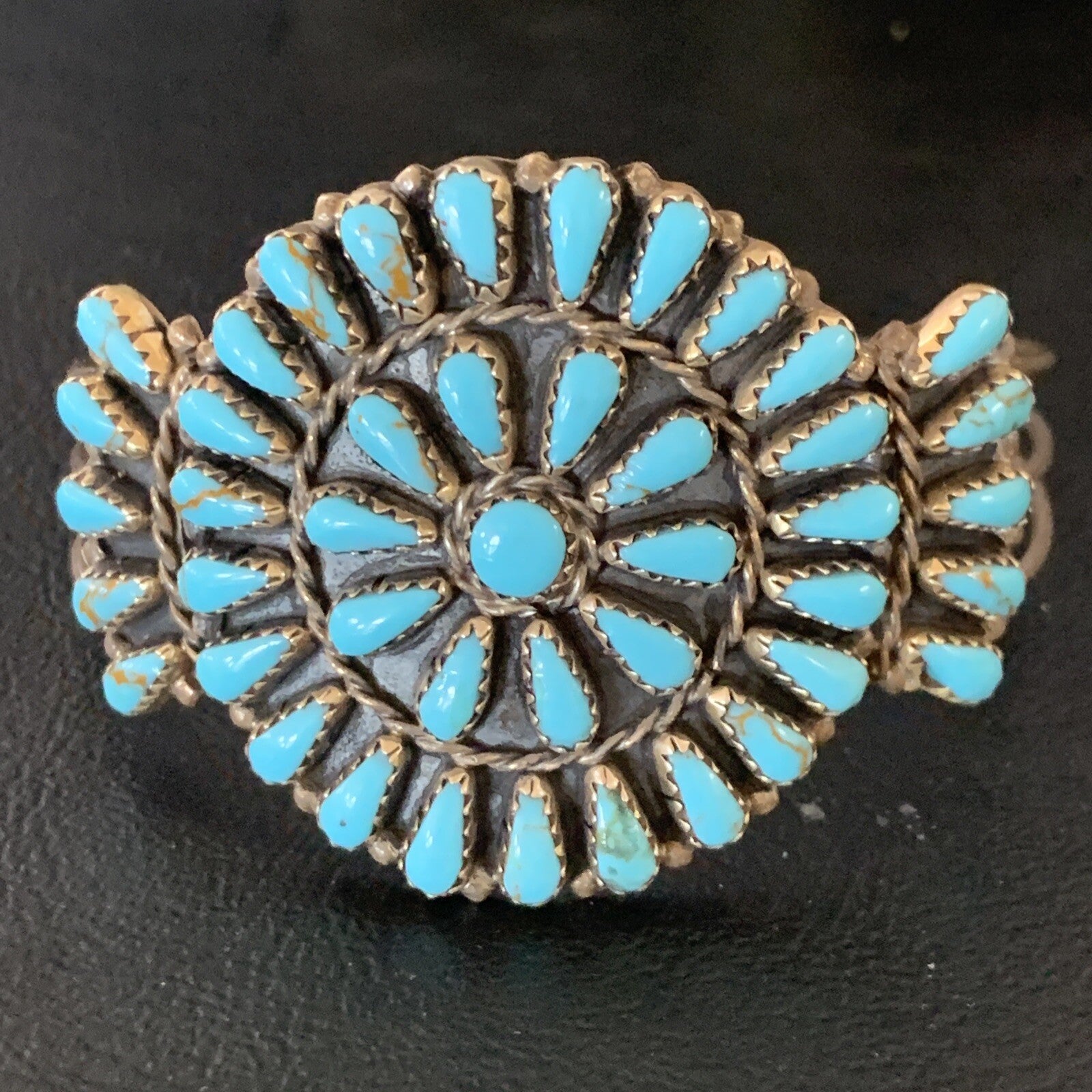 Old Pawn Zuni Sterling Silver Handmade Blue Turquoise Cuff Bracelet 12695