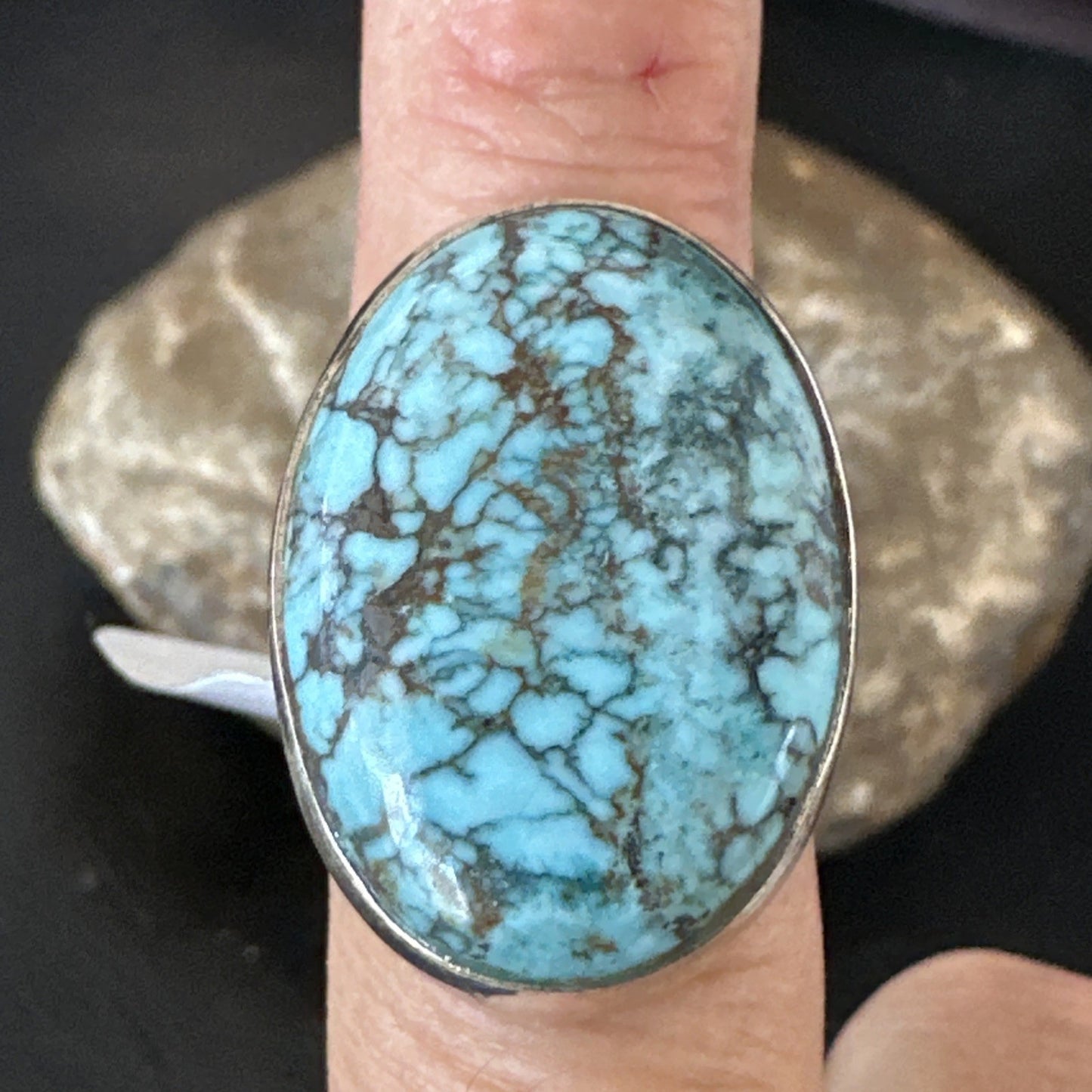 Blue Turquoise#8 Southwestern Sterling Silver Ring Size 8 19743