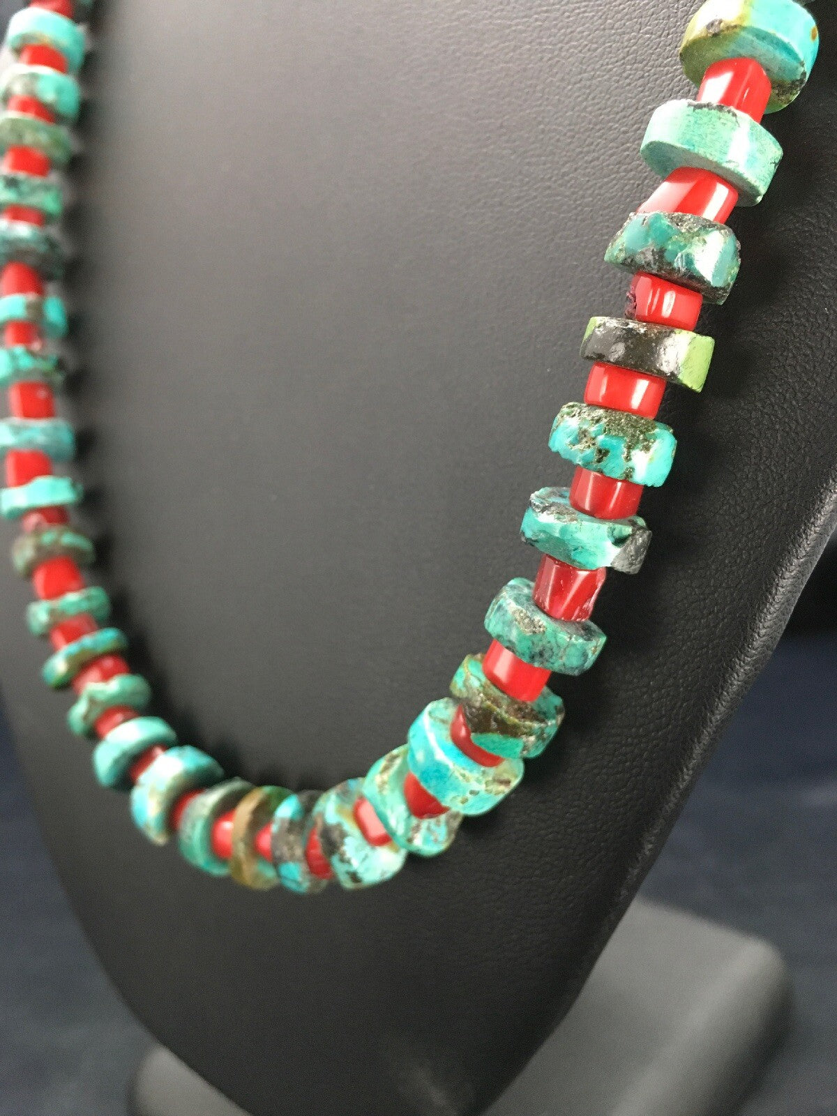 Turquoise Heishi 10 mm Bamboo Coral Sterling Silver Necklace