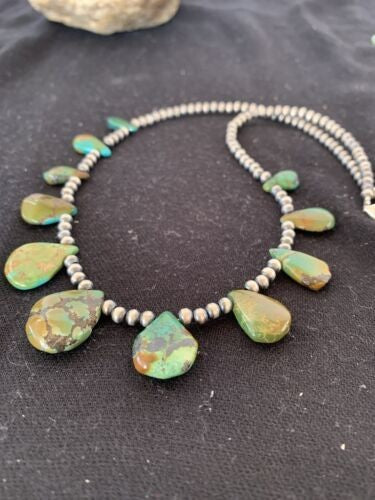 Navajo Pearls Necklace Sterling Silver & Royston Turquoise 483
