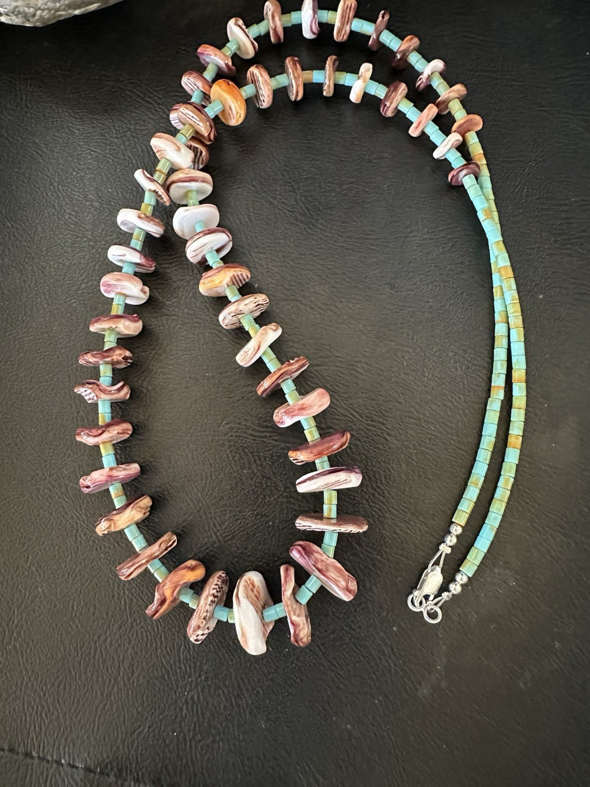 Purple Spiny Oyster Turquoise Navajo Pearls Sterling Silver Necklace 29” 19465