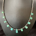 Navajo Pearls Necklace Blue Turquoise Teardrop | Sterling Silver | Authentic Native American Handmade | 13158
