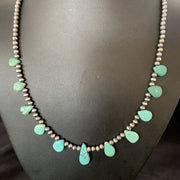 Navajo Pearls Necklace Blue Turquoise Teardrop | Sterling Silver | Authentic Native American Handmade | 13158