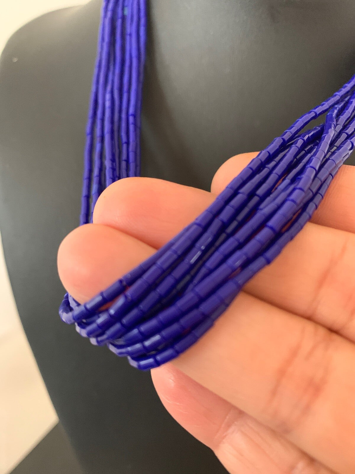 Blue Lapis Stabilized Heishi 10 Strand Sterling Silver Necklace 19" 2018