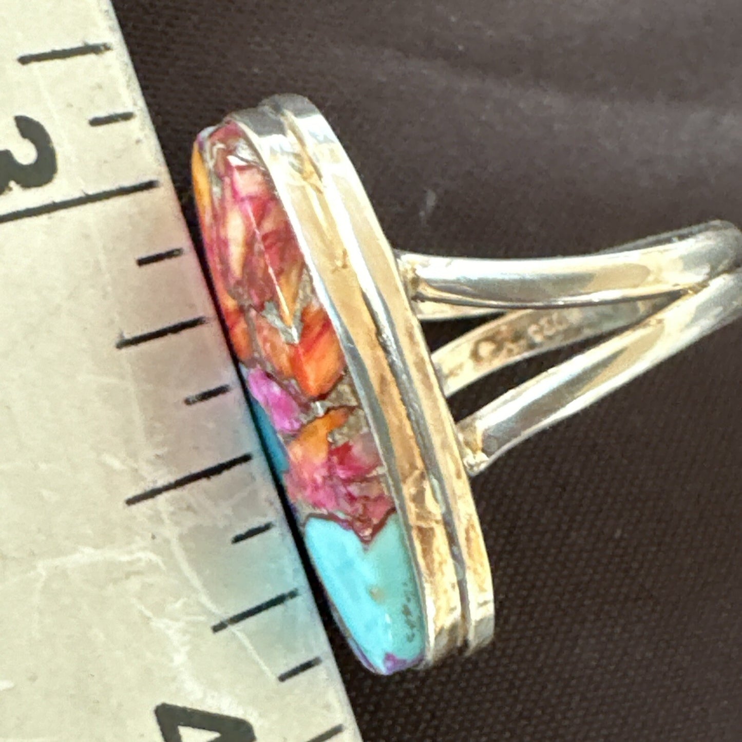 Blue Turquoise Spiny Oyster Navajo Sterling Silver Ring Size 7 18215