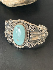Whitewater Turquoise Navajo Cuff Bracelet | Sterling Silver | Authentic Native American Handmade | 2088