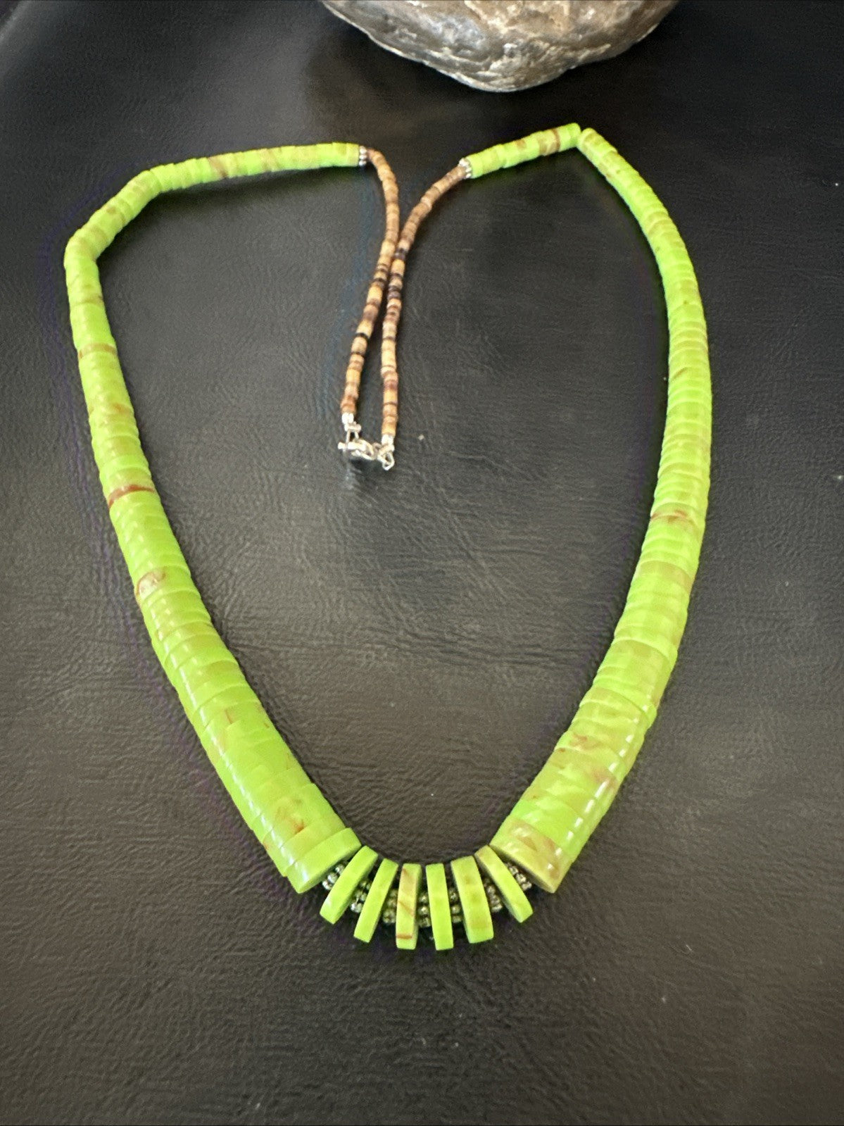 Green Gaspeite Stabilized Santo Domingo Sterling Silver Beads Necklace 24" 19456