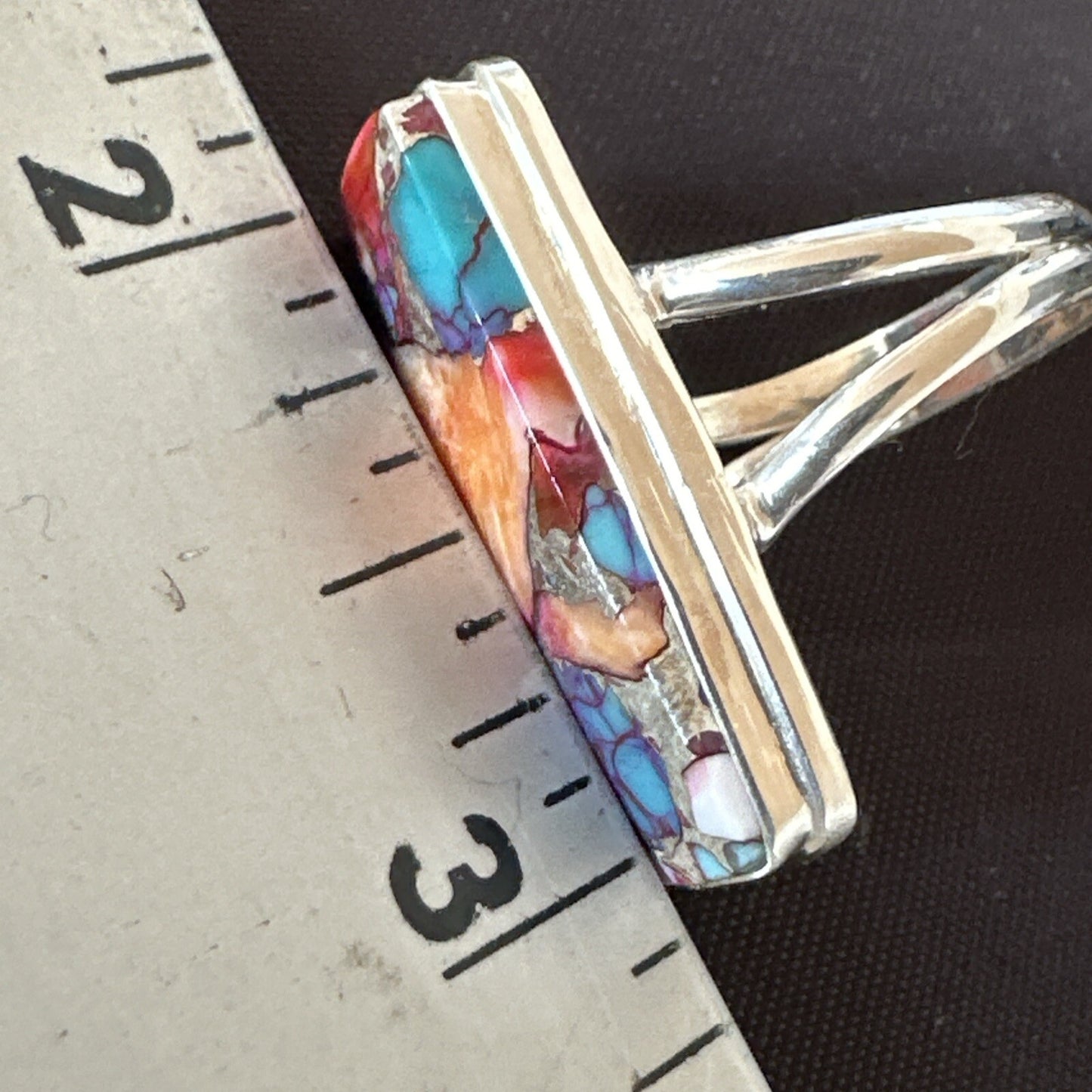 Blue Turquoise Orange Spiny Oyster Navajo Sterling Silver Ring Size 8 18219