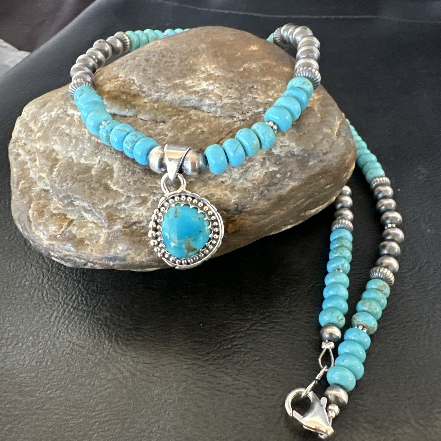 WoMens Blue Kingman Turquoise Pendant Navajo Sterling Silver Necklace 21" 17930