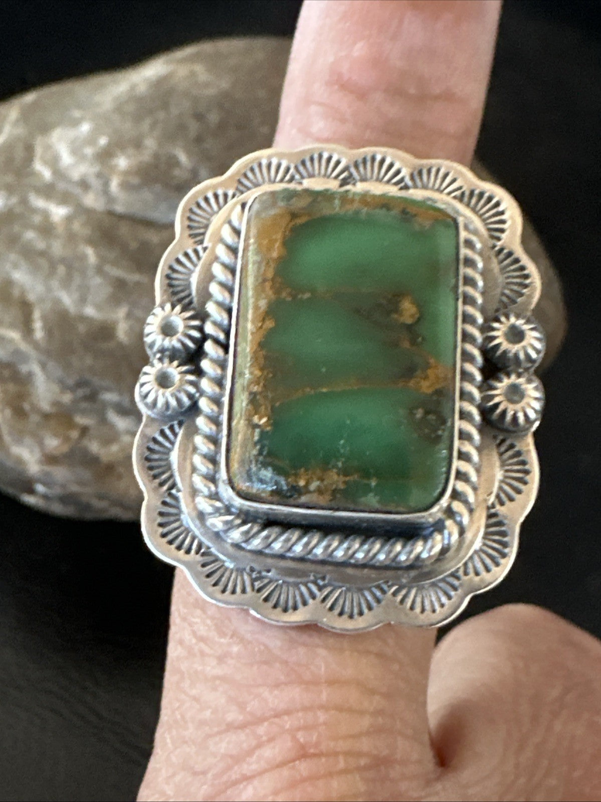 Navajo Sterling Silver Green Royston Turquoise Ring Size 8.5 19618