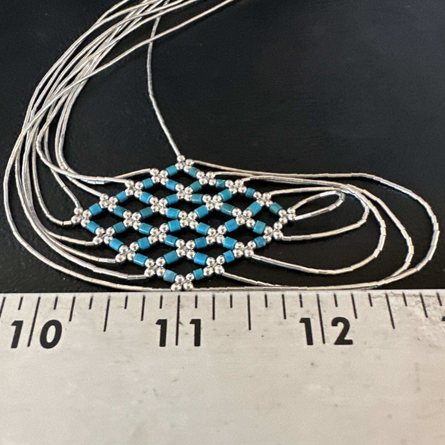 Crisscross Blue Turquoise Heishi Liquid Sterling Silver 5S Necklace 20" 15881
