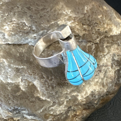 Navajo Blue Turquoise Balloon Inlay Band Ring Sz 6.5 18189