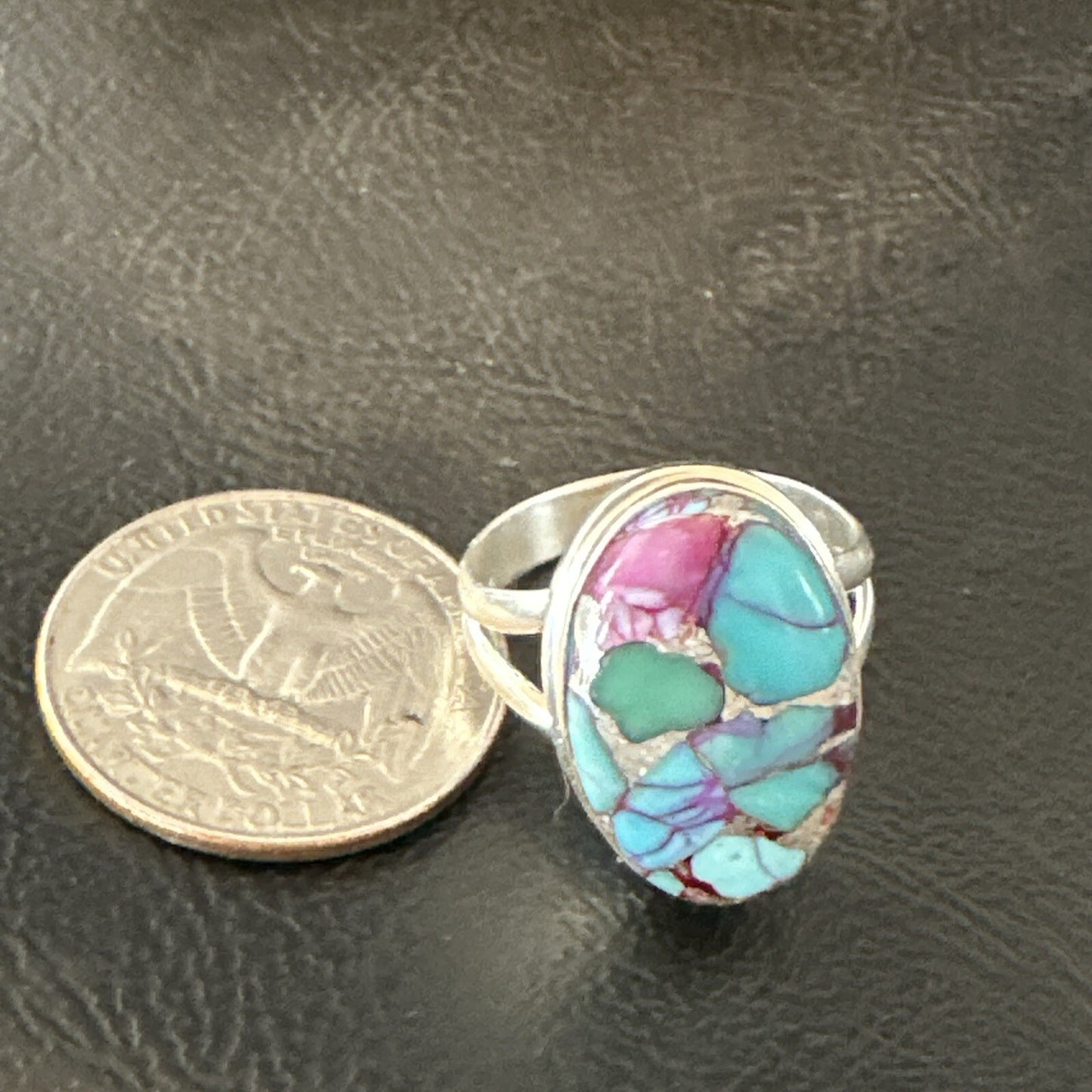 Blue Turquoise Spiny Oyster Southwestern Sterling Silver Ring Size 9 18462