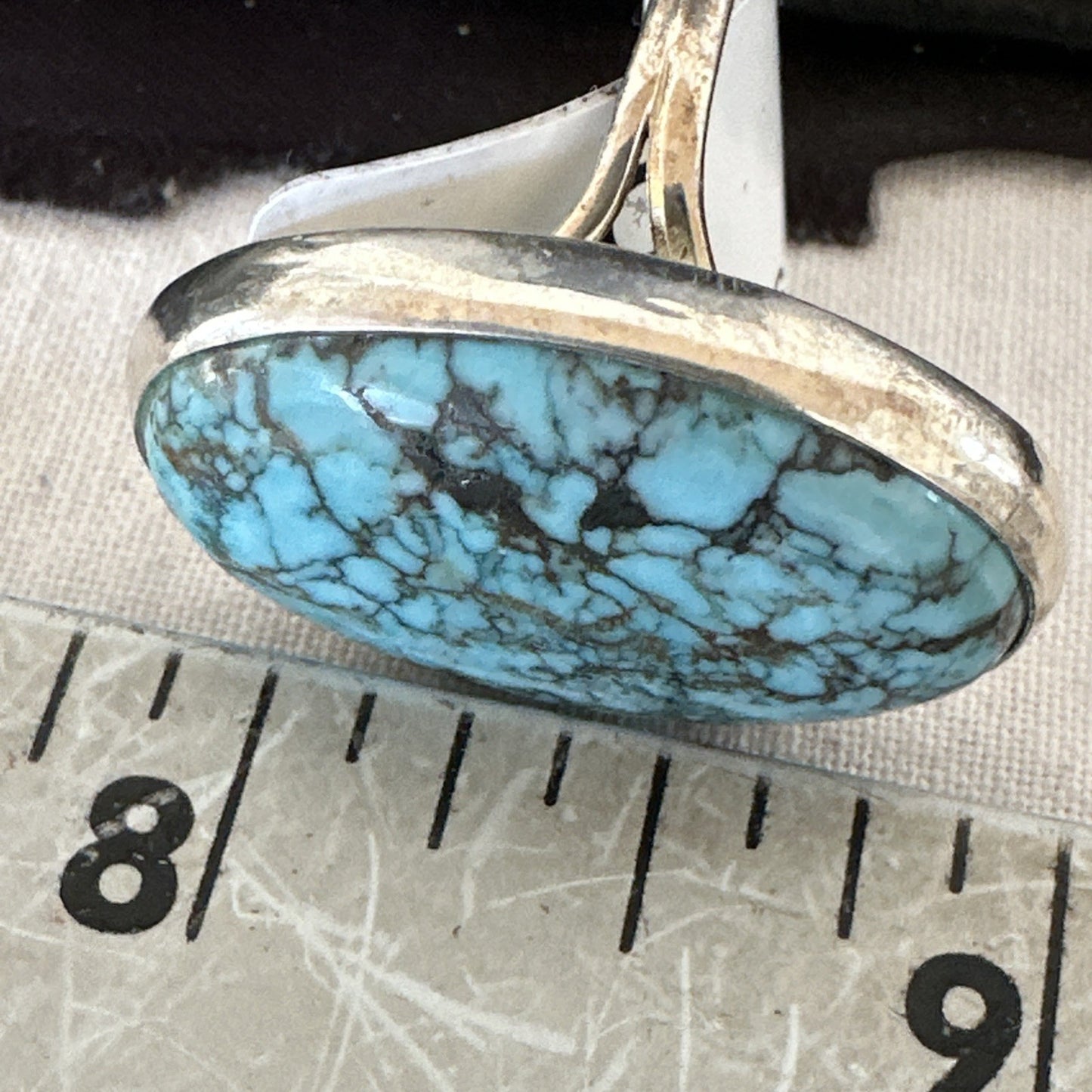 Blue Turquoise#8 Southwestern Sterling Silver Ring Size 8 19743