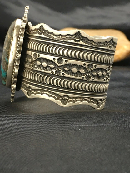 Bisbee Turquoise Navajo Sterling Silver Cuff Bracelet 01023