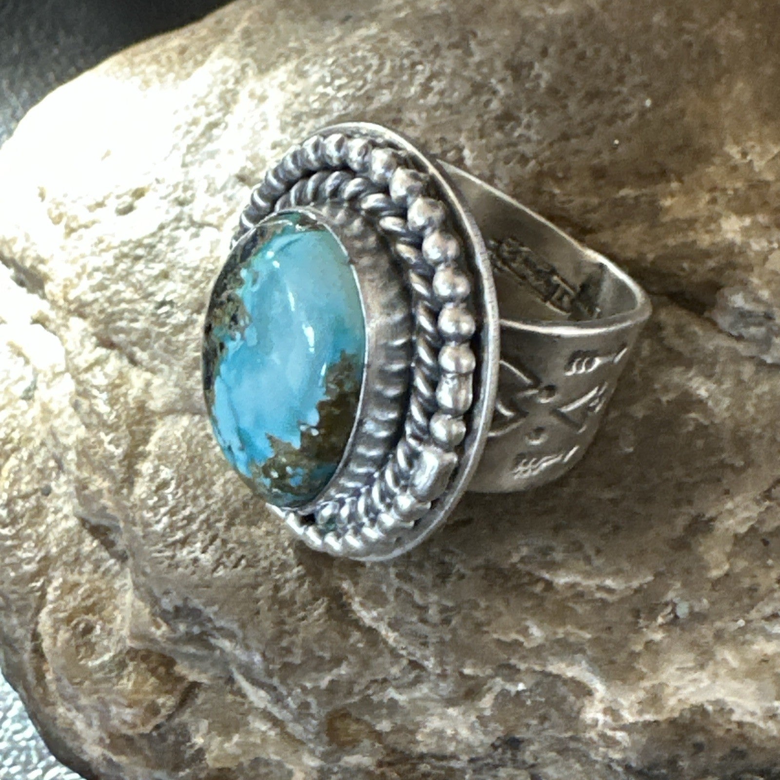 Navajo Sterling Silver Blue Royston Turquoise Ring Size 7 19631