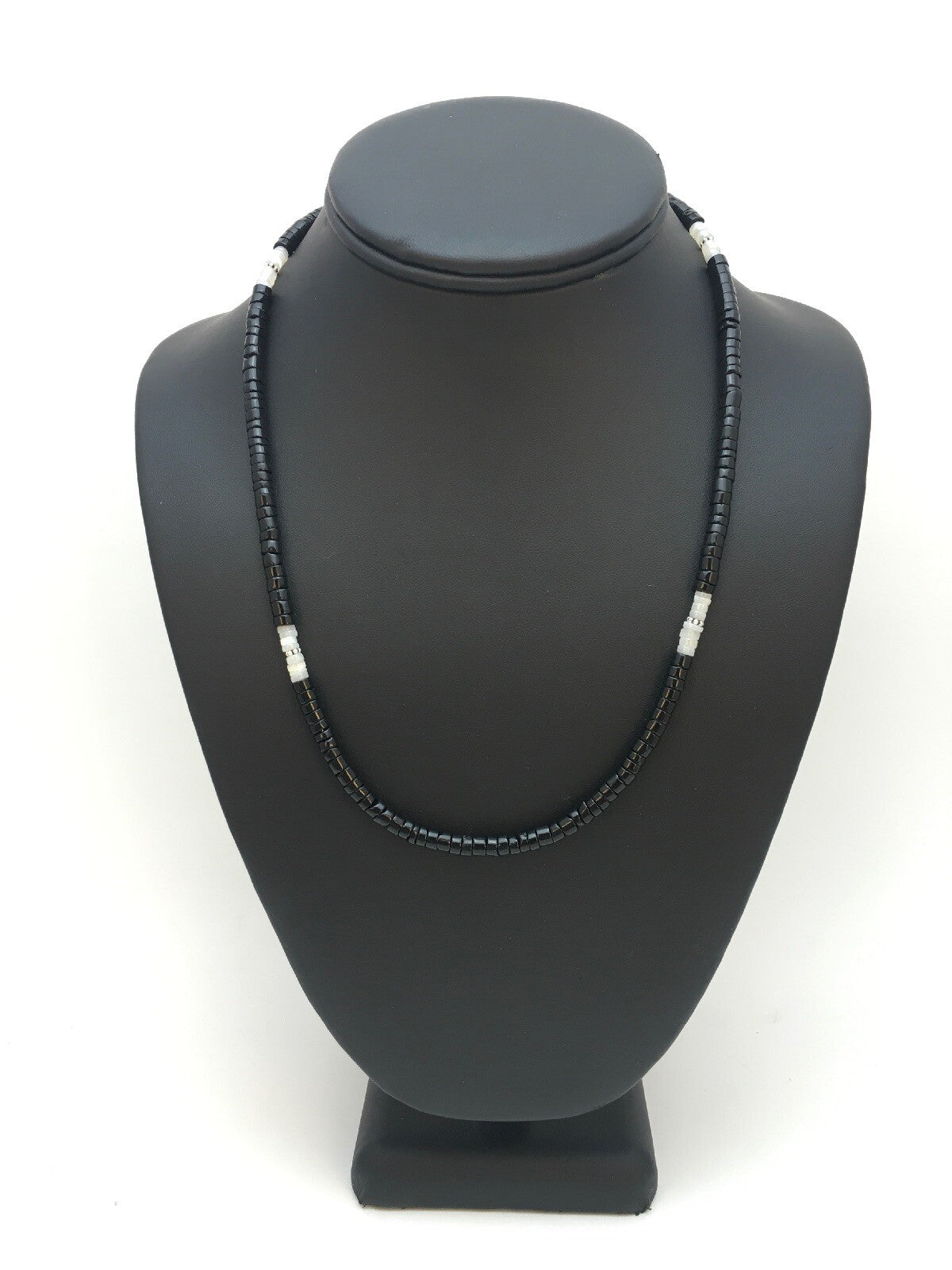 Southwestern White MOP Heishi Black Onyx Sterling Silver Mens Necklace 8901