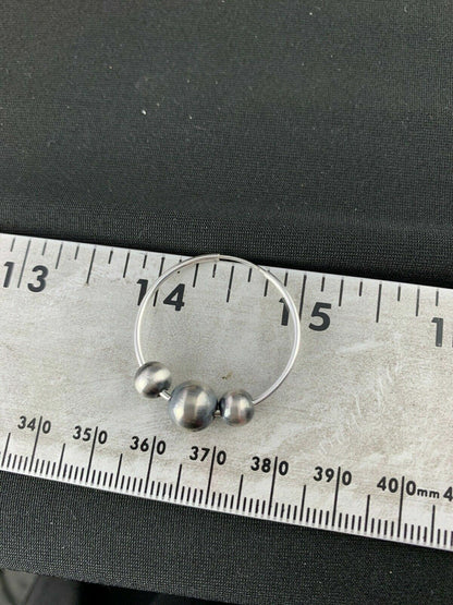 Native American Indian Sterling Silver Beads Hoop Earrings 03755
