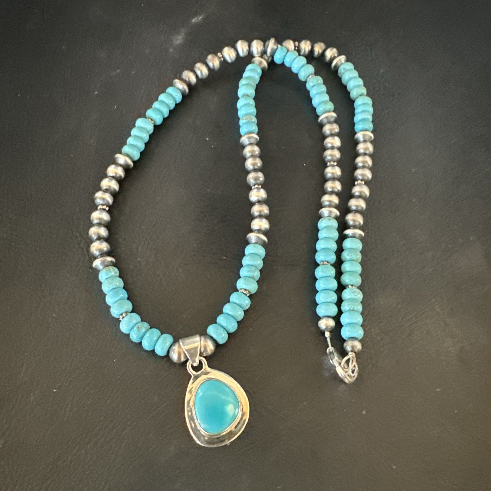 WoMens Blue Kingman Turquoise Pendant Navajo Sterling Silver Necklace 21" 19055