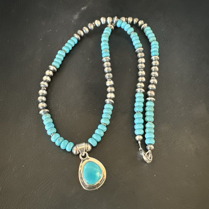 WoMens Blue Kingman Turquoise Pendant Navajo Sterling Silver Necklace 21" 19055