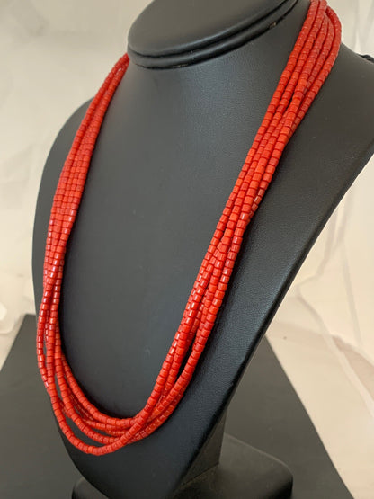 Bamboo Coral Bead Navajo Indian Sterling Silver Necklace 2851