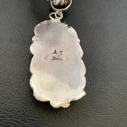 Purple Stone Pendant Navajo Pearls Sterling Silver Necklace 19459