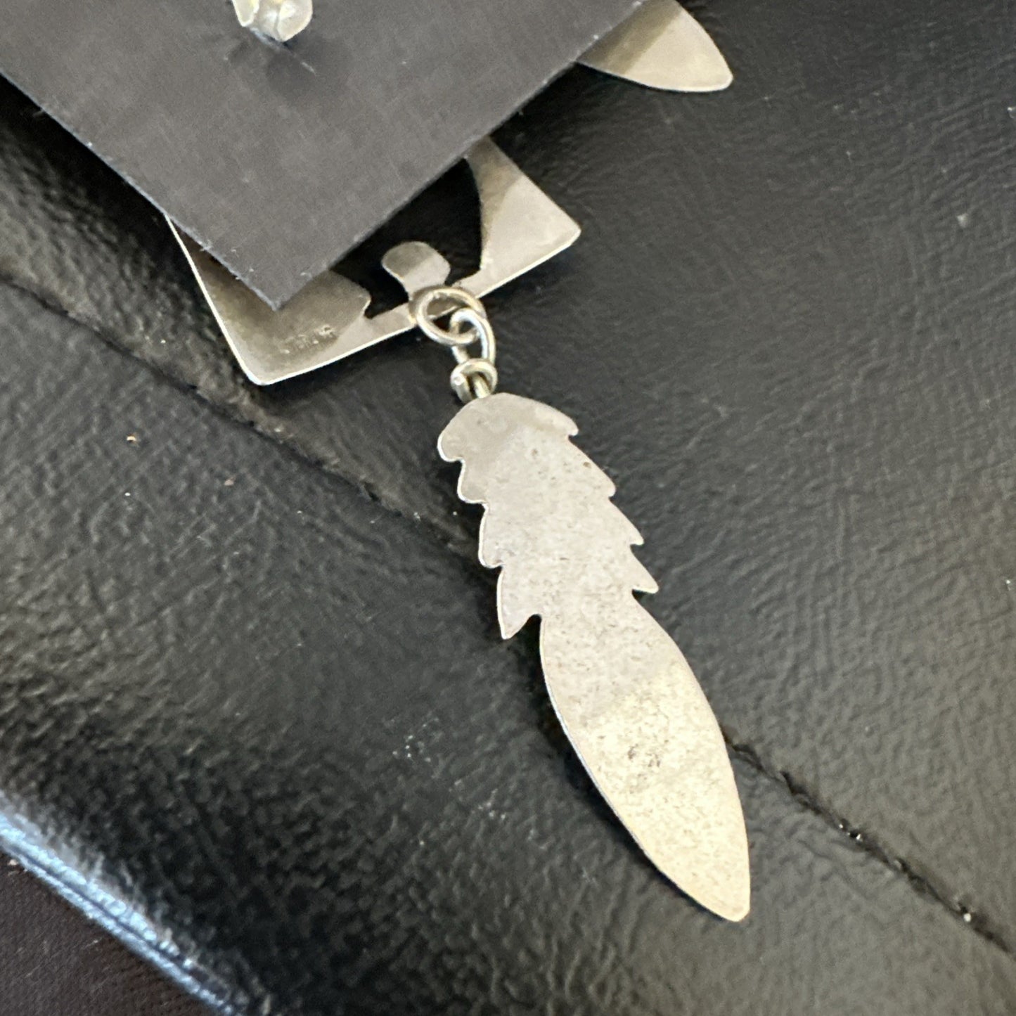 Old Pawn Pink Coral Navajo Sterling Silver Dangle Bear Feather Earrings 2” 19084